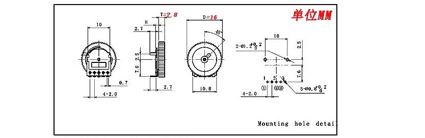 B102 1k 16x2.8mm Duplex 5 Dial Volume Potentiometer Worm Gear Potentiometer ..