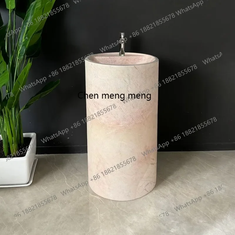 

Natural marble column basin Rough stone integrated floor-to-ceiling wash basin Bathroom vertical, cylindrical wash basin