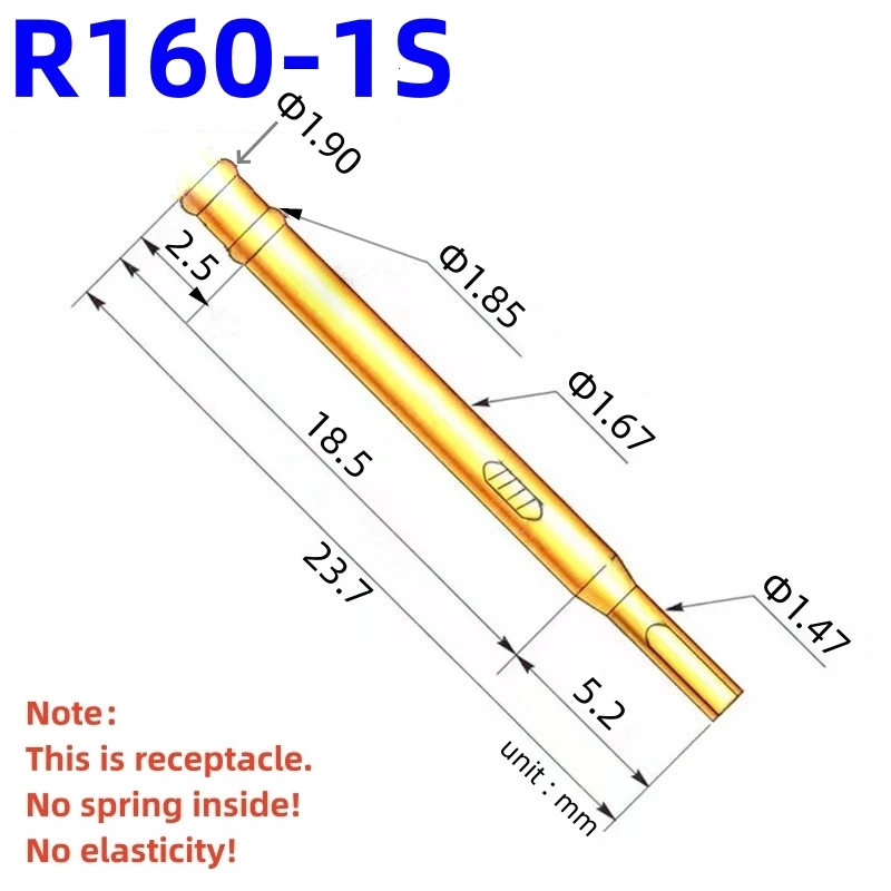 20/100PCS R160-1S Test Pin P160-B1 Receptacle Brass Tube Needle Sleeve Seat Solder Connect Probe Sleeve 23.7mm Outer Dia 1.67mm