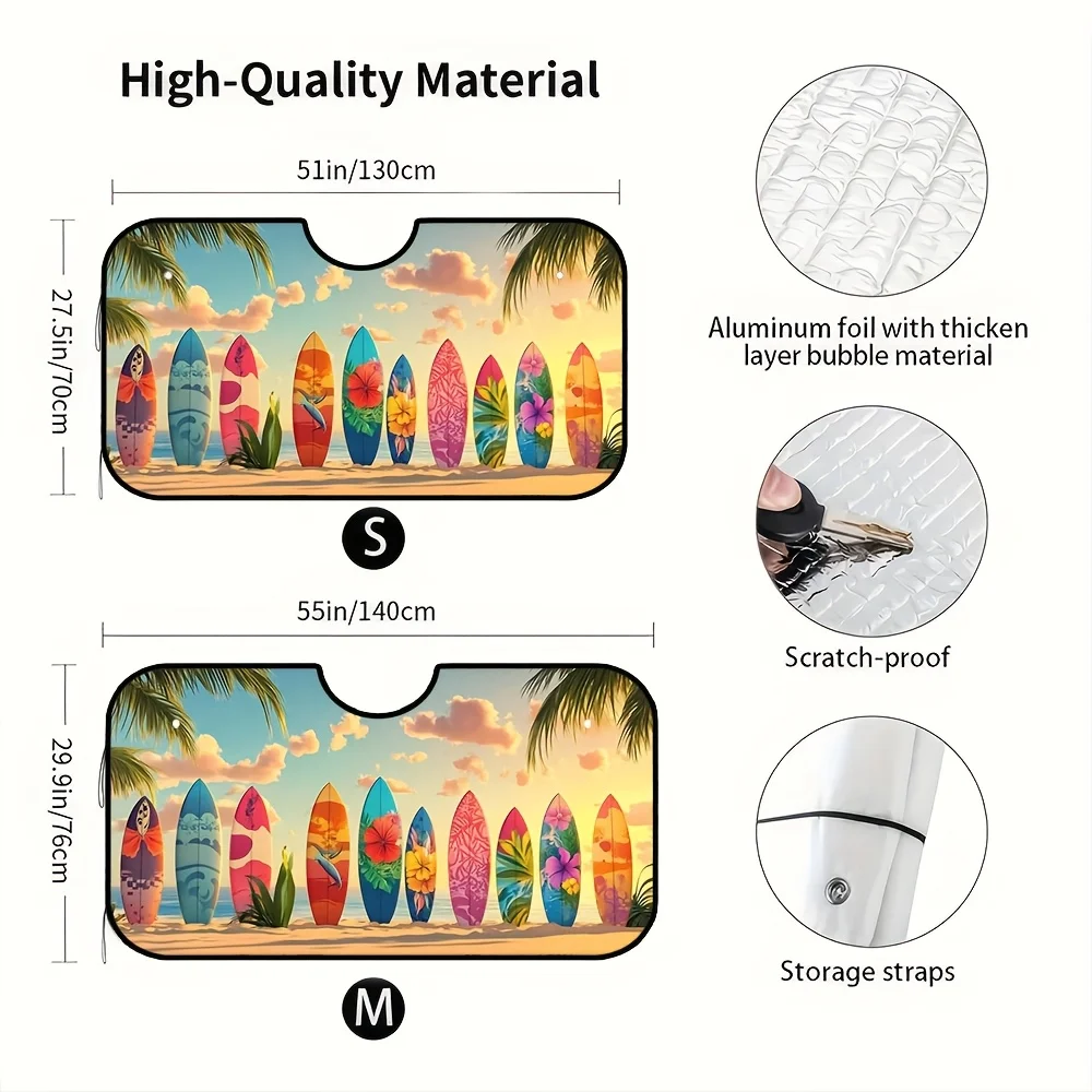1pc, Surfer' Lounge Sunshade with Surfboards and Tropical Birds, 4 Suction Cups, Great for Surfing Events, Coastal Escapes