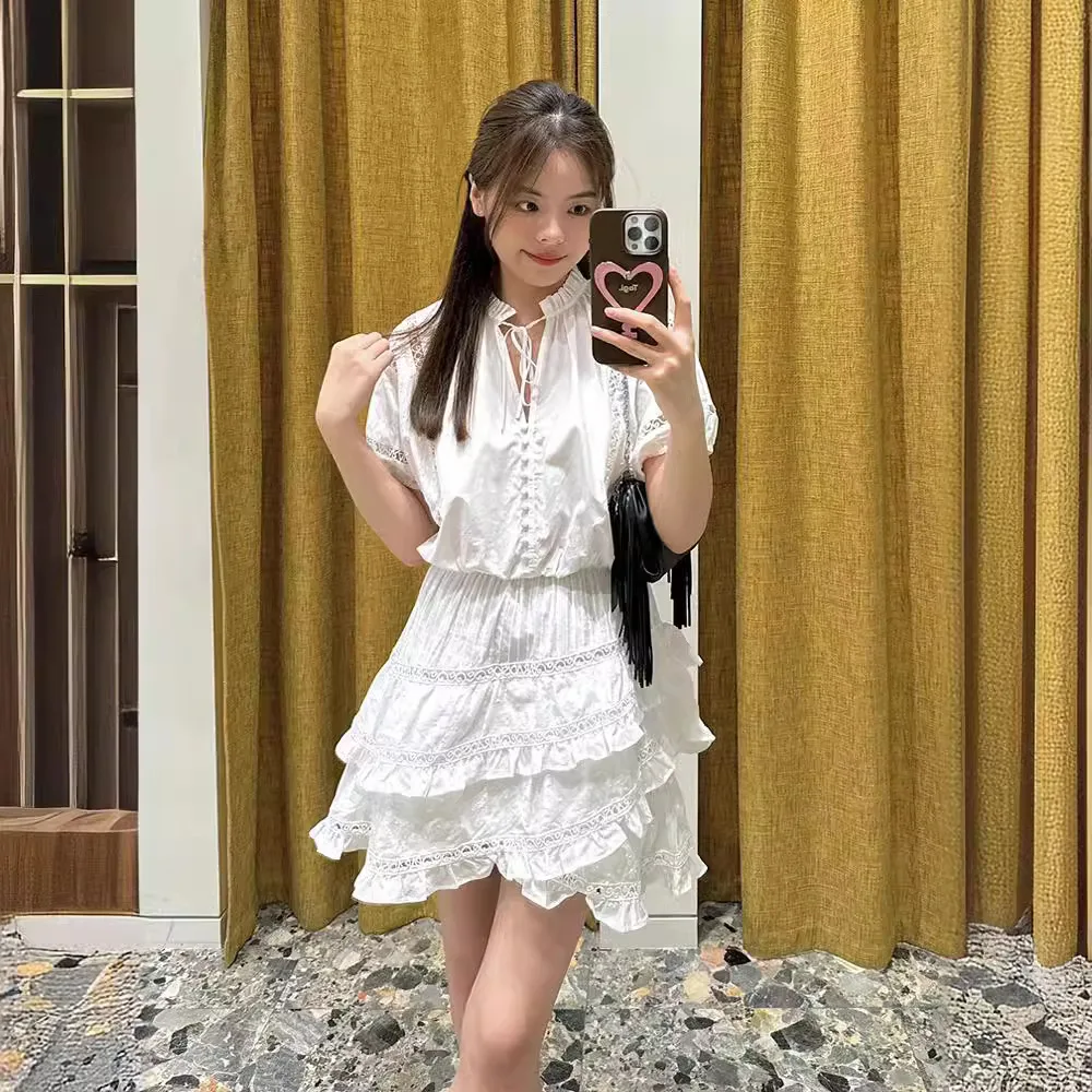 Vestido Romântico Vaion para Mulheres, Saia em Camadas com Cinto, Estilo A-Line de Verão