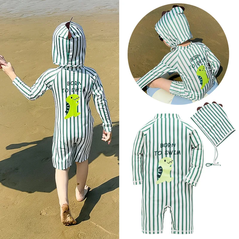 

2024 baby boys dinosaur swimwear with cap surfing Wear swimming suit infant toddler kids children Sunscreen beach bathing Suit