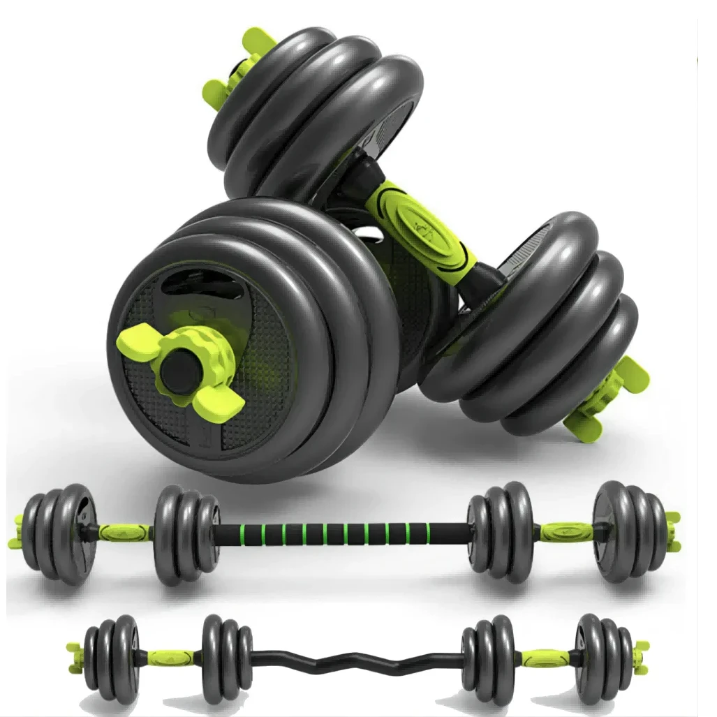 Juego de dumble ajustable multifuncional 4 en 1, 20 kg, total, con mango opcional para kettlebell, rizo y barra recta