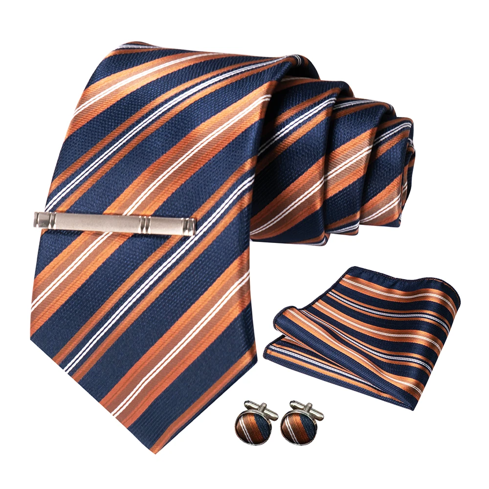 JEMYGINS Mode Männer Krawatte Luxus Gelb Gold Striped Plaid Seide Hochzeit Krawatte Für Männer Hanky Manschettenknopf Krawatte Set Bussiness Party geschenk – Detail 5