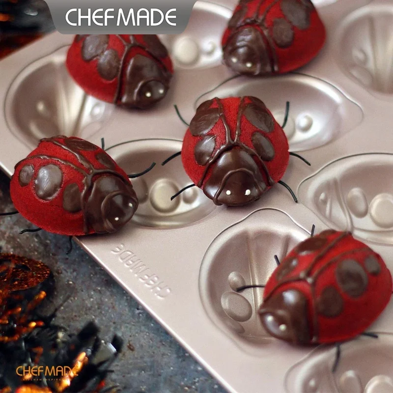 CHEFMADE Non-Stick Novelty Shaped Cake Mould, Cute Beetle Design Mini Cake Pan, 12 Cavity DIY Dessert Bakeware for Oven