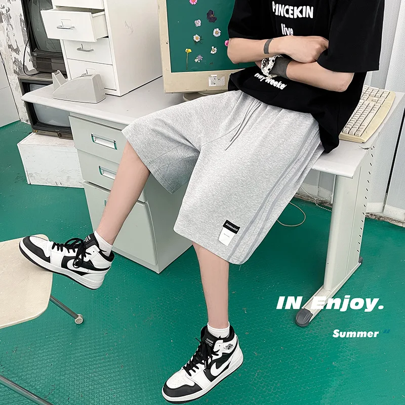 

Men's Sport orts Summer Thin Breathable Qui Dry Five-Quarter Baskeall Straight Loose Casual Pants mid Waist Pure Color