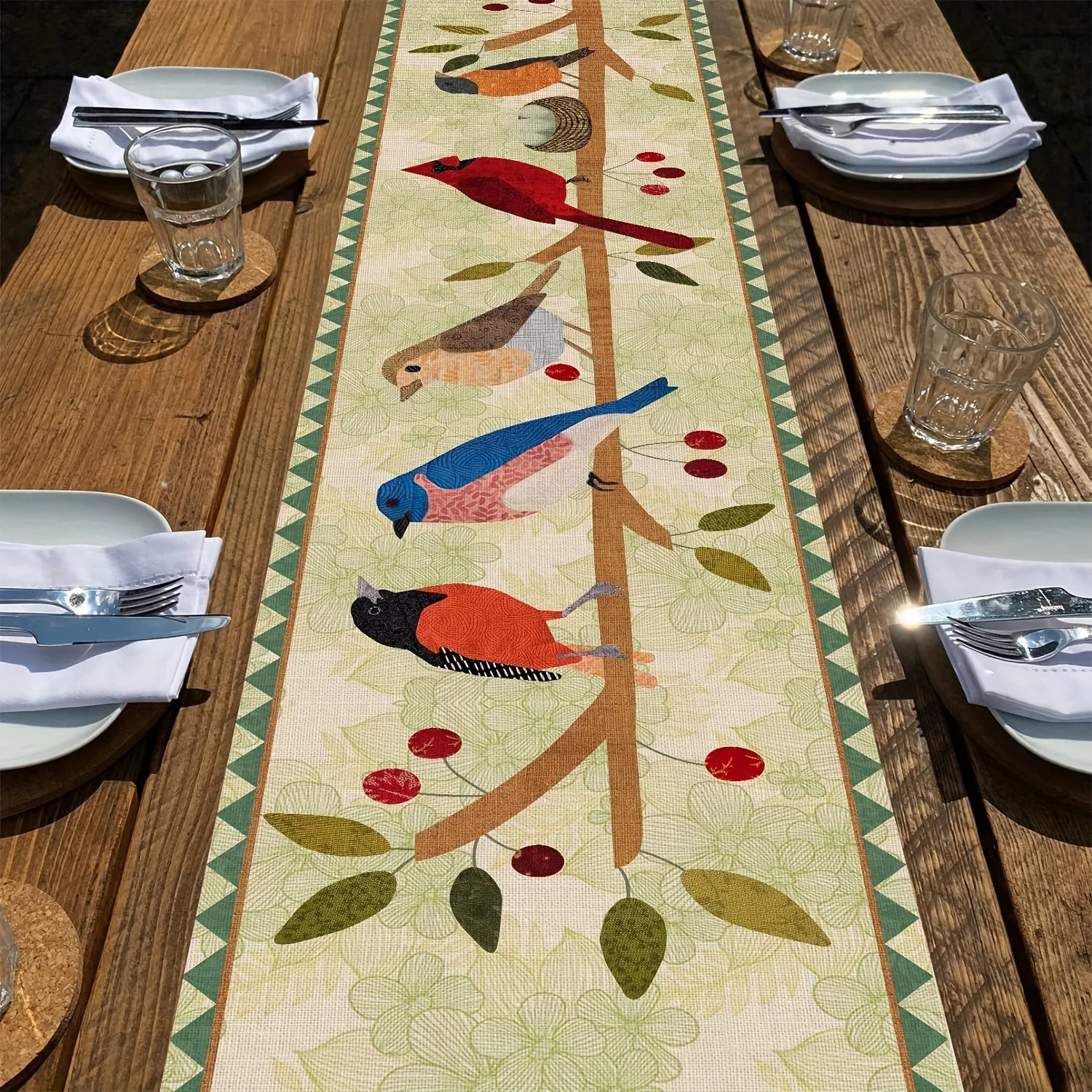 1pc Red Cardinal Bird Table Runner for Kitchen Dining Table - Spring Branch Design Farmhouse Country Decor - Perfect for Gift