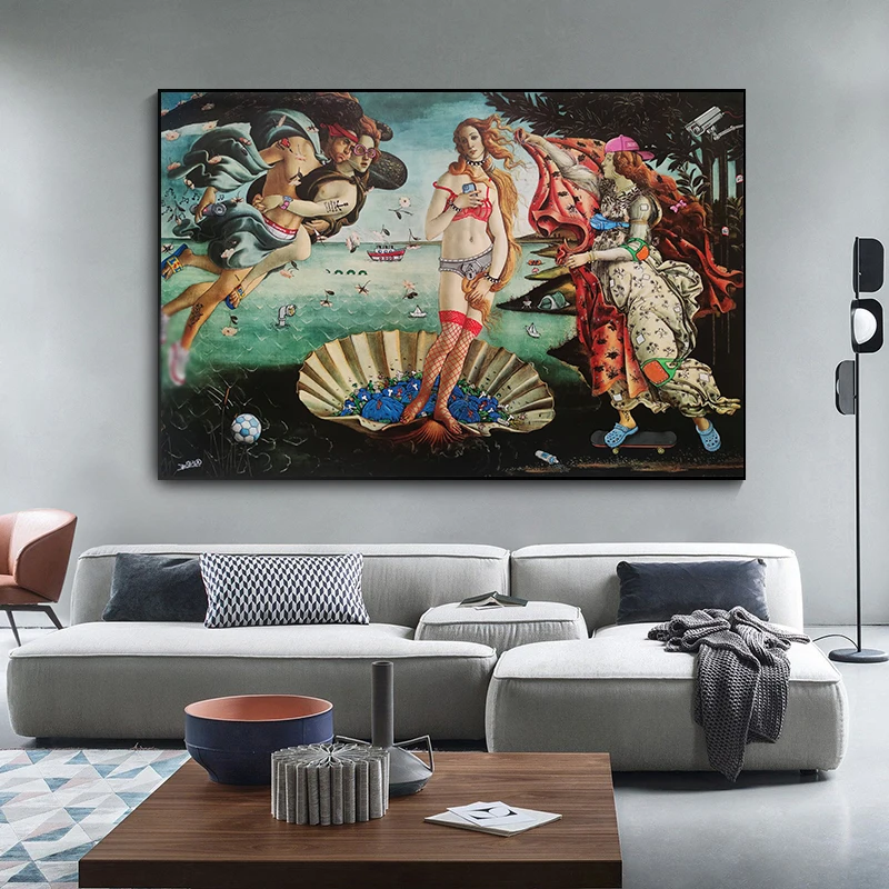 Fun Art The Birth of A Venus Canvas Poster Spoof Famous Wall Art Abstract Canvas Painting Retro Art Wall Pictures for Home