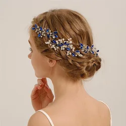 Fashion Rhinestone Pearl Hairpin Set Blue Bridal Hair Comb Headpiece Sparkling Pearls Headwear Wedding Hair Jewelry Accessories