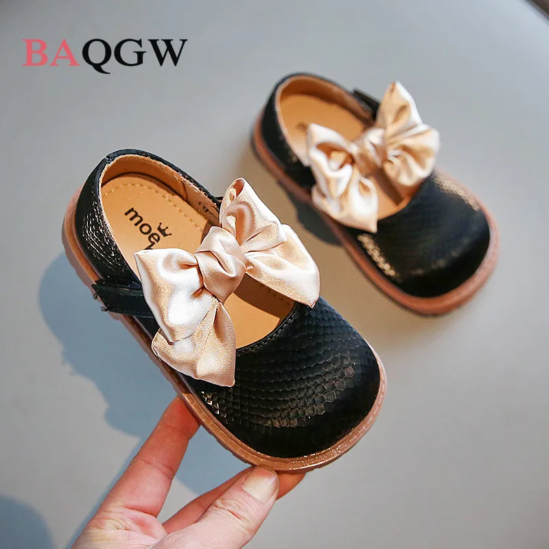 Baby Girl Shoes 1 Year Leather Toddler Shoes with Bowtie 2 To 6 Years Plaid Shell Shoe for Little Girl Princess Party Flats