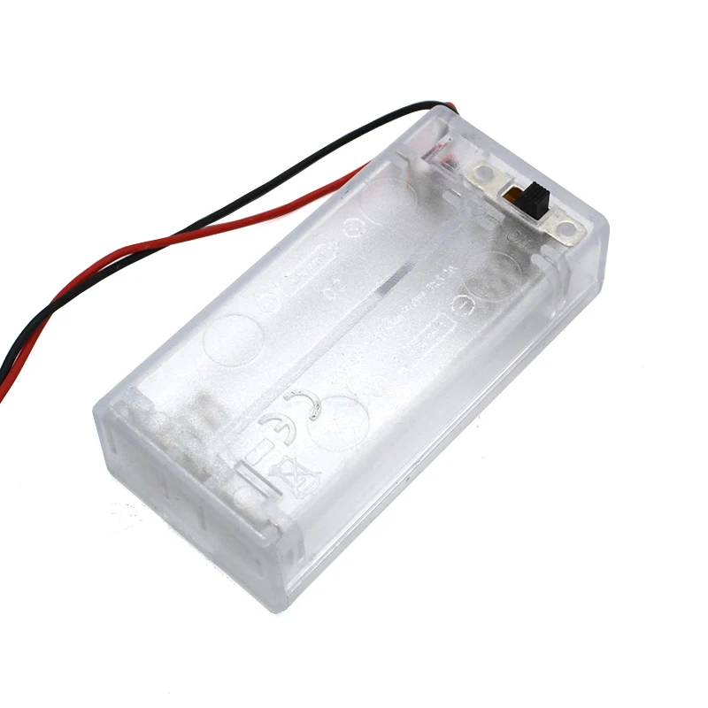 

1 Pcs Transparent 2-Section No.5 AA Battery Box With Cable, Switch, Cover, Series Power Supply Box 3v Diy Toy Accessories