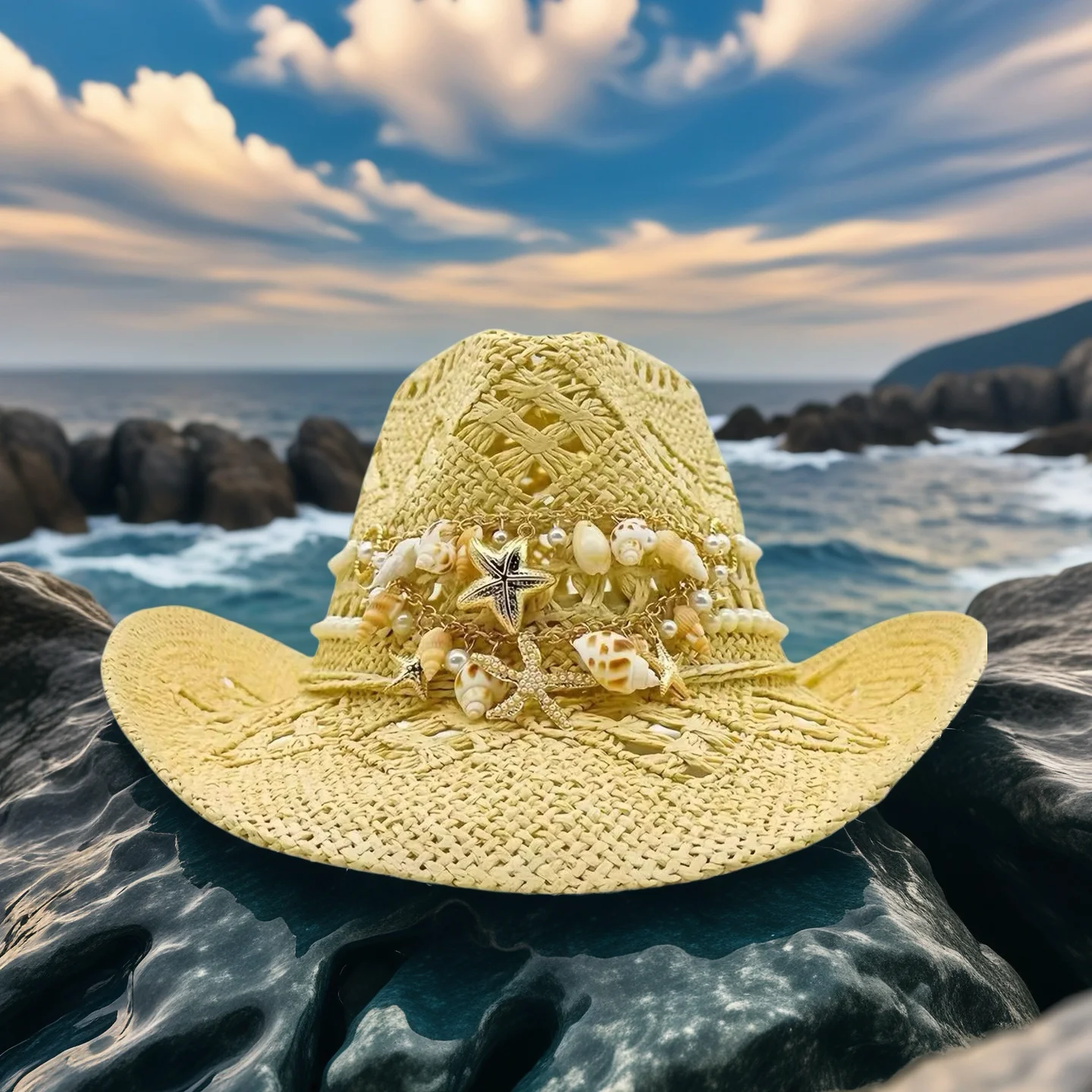 

HongLuan Vintage Summer Beach Cowboy Hat Straw Man for Cowboy Hat Party , Western Cowboy Hats for Luxury Woman