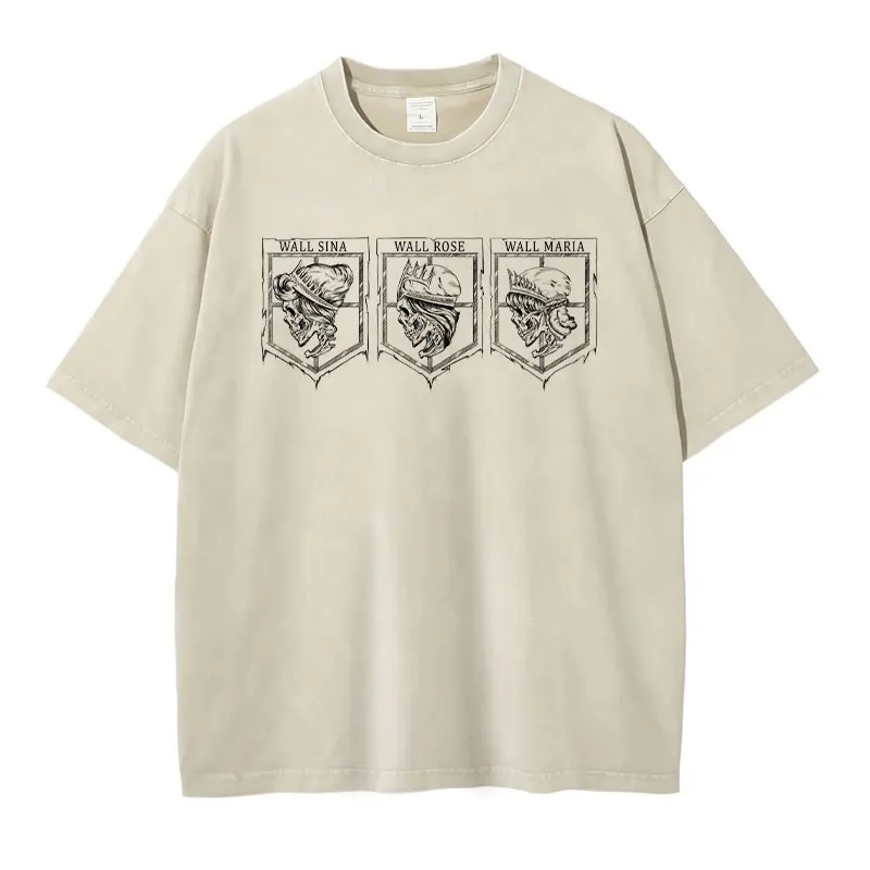 Eren Jaeger T-shirts Vintage Washed Anime T-Titan A-Attack T Shirt Manga Shingeki no Kyojin Levi Mikasa Short Sleeve Tops Tees