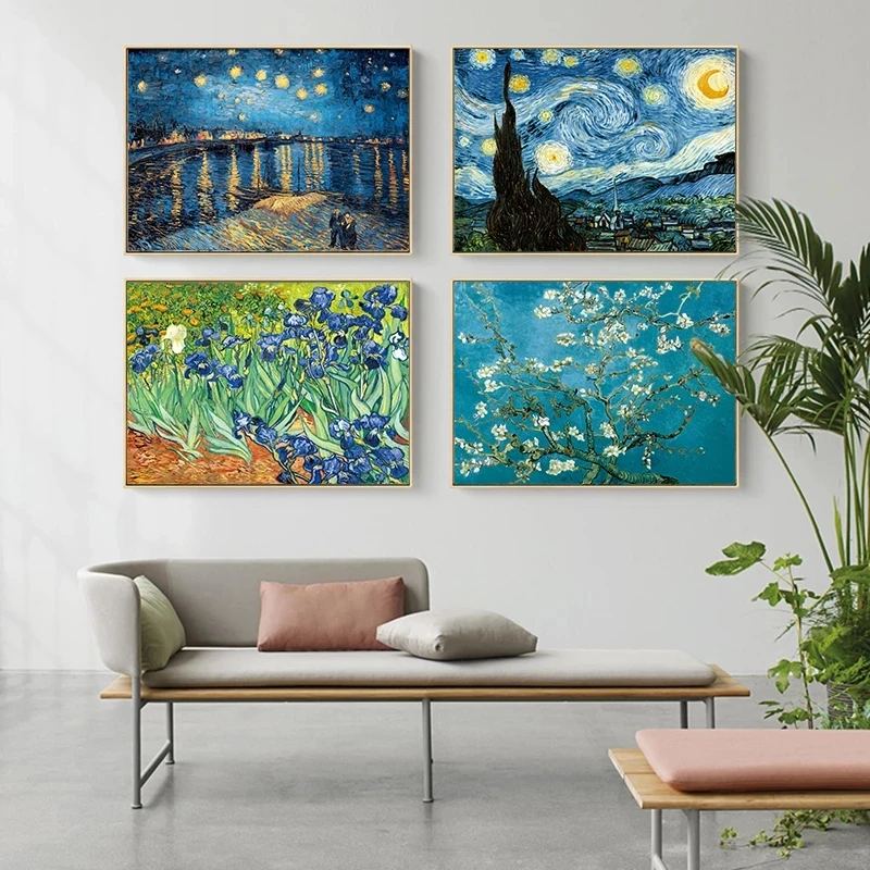 Starry Sky Iris Flower Sunrise Landscape Canvas Painting Famous Artist Van Gogh Oil Painting Print Poster Picture Wall Decor