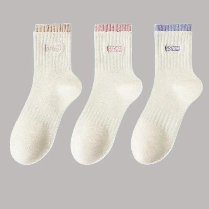 

5/10 Pairs New Women's Cotton Comfortable Socks Mid Tube Socks Casual Letter Jacquard Long SocksSports Student Female Socks