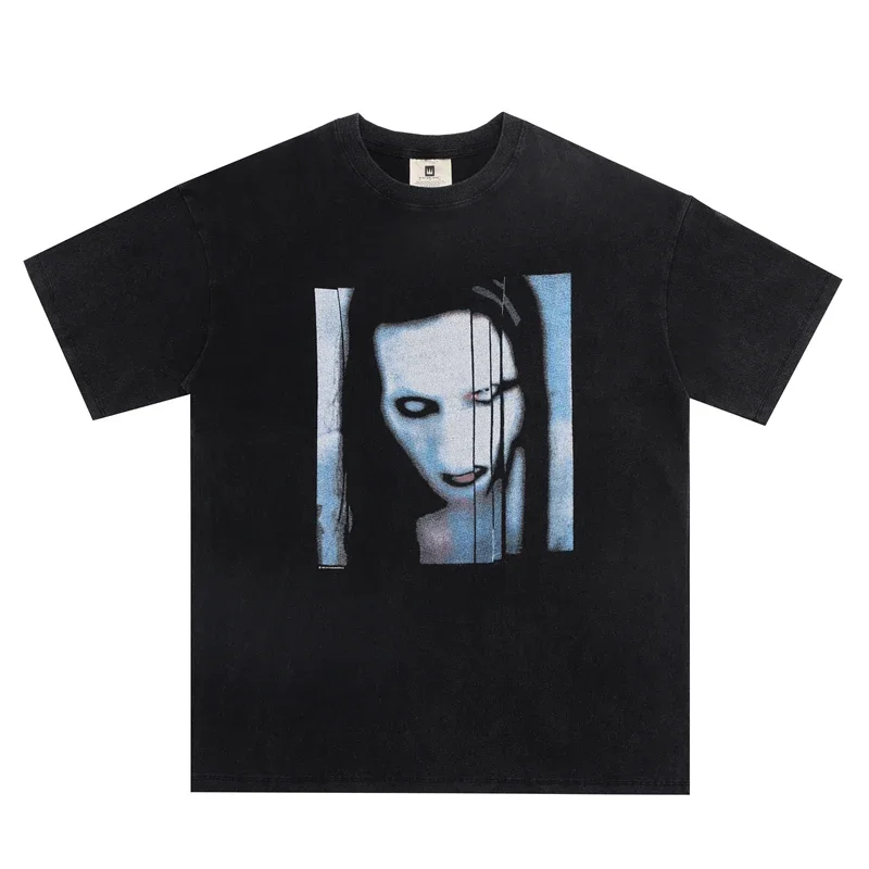 Frog drift Fashion Wear Streetwear Oversized Summer Loose Marilyn Manson Retro Washing Summer Men homme Unisex Tee t shirt