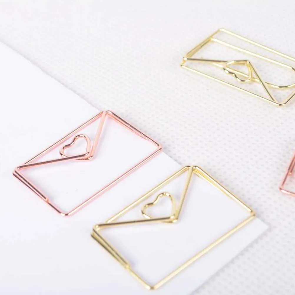 10Pcs Premium Electroplated Heart Envelope Paper Clips Strong Reliable Home Office School Use Bookmark Organizer Rewards