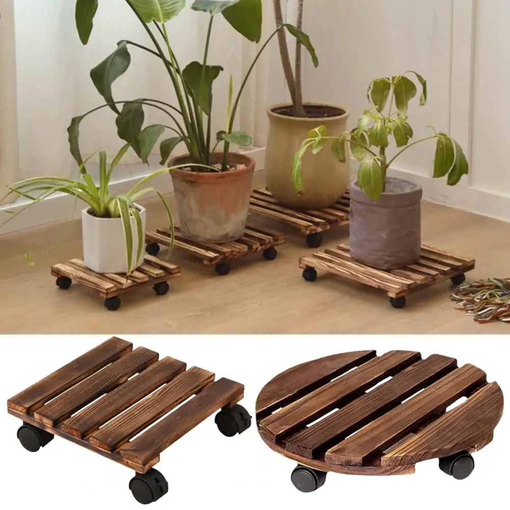 Flowerpot Stand with Casters Heavy Duty Wooden Plant Stand with Wheels for Flower Pots Indoor Outdoor Rolling Plant for Patio