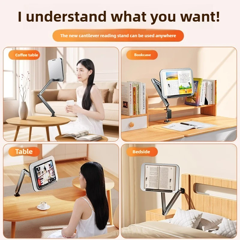 Book Stand, Adjustable Rotating Desktop Holder, Ergonomic Folding Tablet Riser, Articulating Arm Reading Shelf