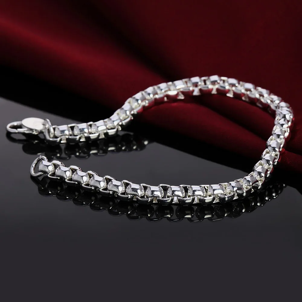 Edle, schöne 925er-Sterlingsilber-Armbänder mit geometrischer 4-mm-Kette für Frauen, Hochzeit, Party, Weihnachtsgeschenke, Modeschmuck – Detail 1