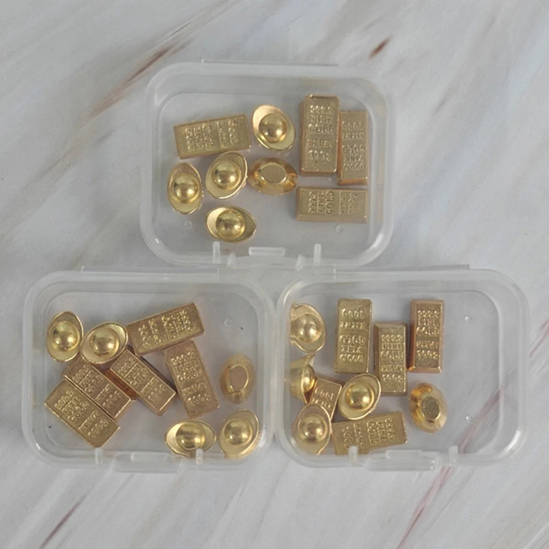 10Pcs/Box Simulated Gold Bar And Gold Ingot Ornament Mini Doll House Decoration Toys Miniature Model DIY Accessories