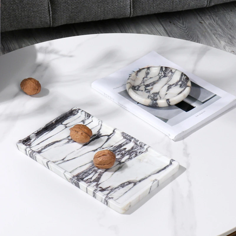 

Light luxury natural marble Breccia Capraria square tray decoration creative living room tabletop fruit storage ornaments