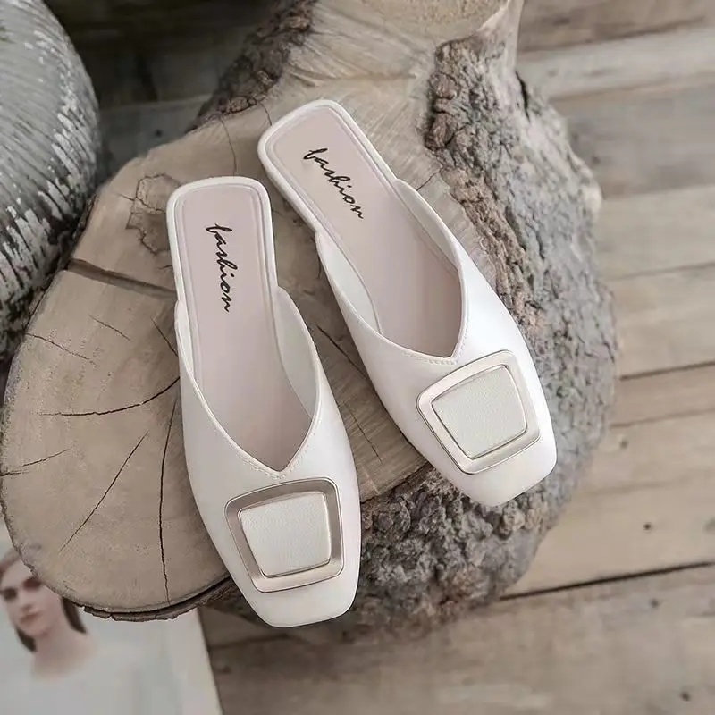 Slides Low Heel Woman Slippers Outside Summer Jelly White Shoes for Women 2024 Mules Sandals New Fashion Footwear on Offer B F Y