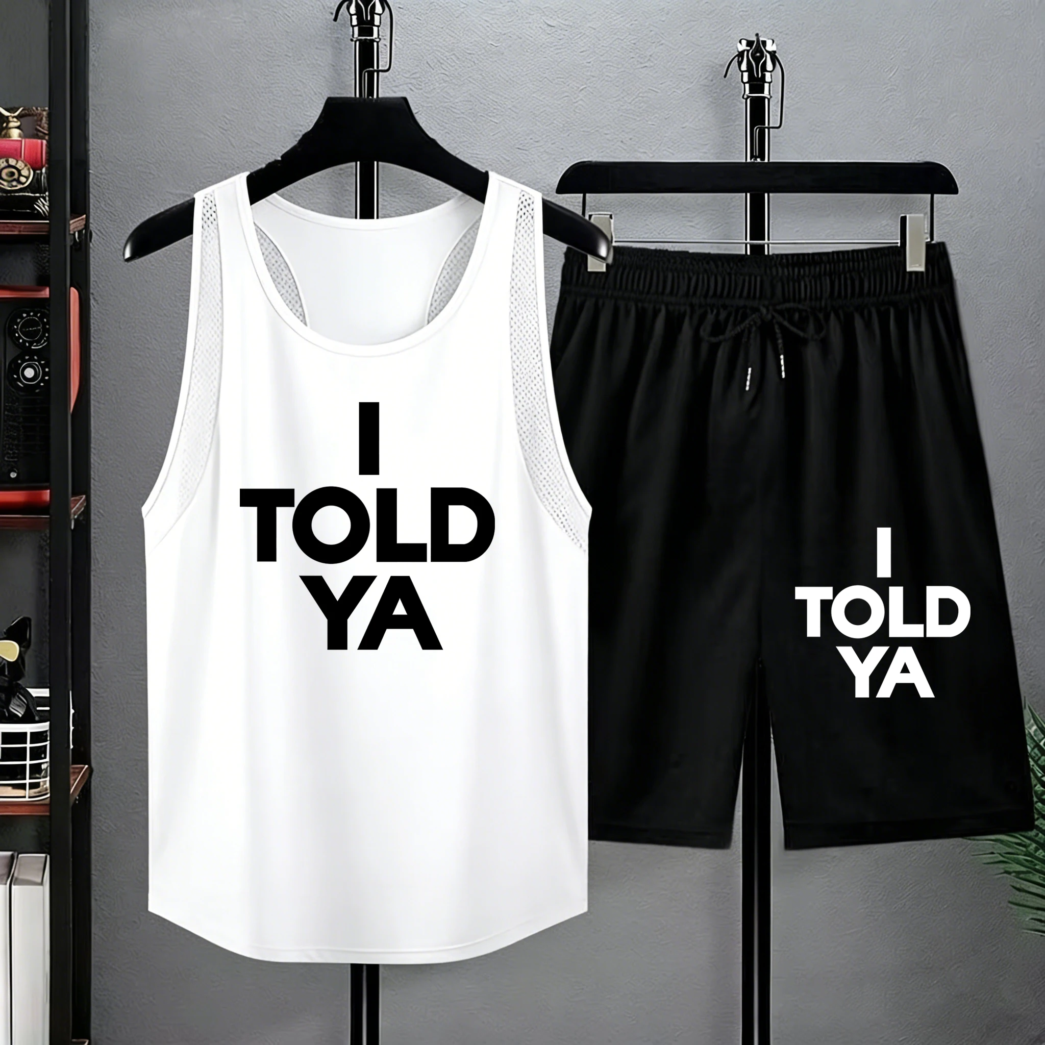 

I Told Ya Slogan Printing Male Loose Basic Short Suits Simple All-Match Vest Summer Street Jogging Sportpants Soft Shorts