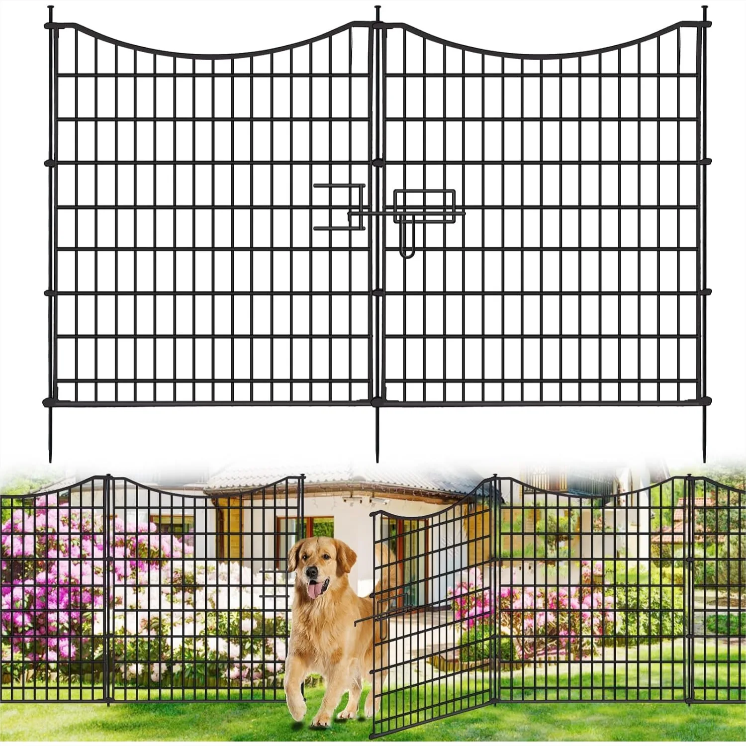

18 Panels No Dig Decorative Fence with Gate, 33in H x 40.5ft L Rustproof Metal Garden Animal Barrier, Easy Assembly Outdoor Dog