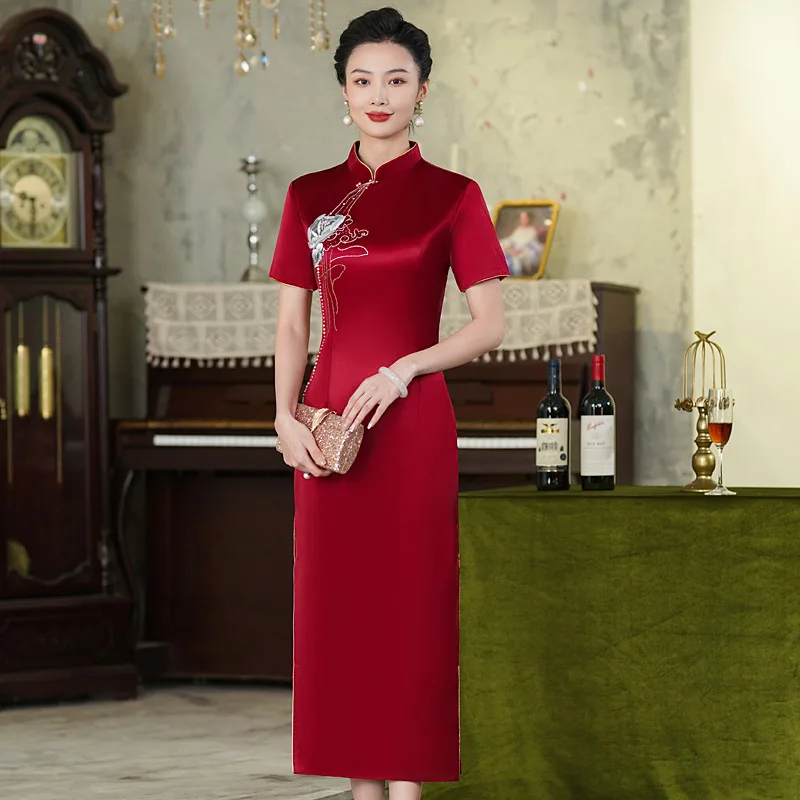 

Yourqipao Chinese Traditional Qipao Short-sleeved Long Cheongsam 2024 Mother Of The Bride Prom Dress Wedding Guest Dress