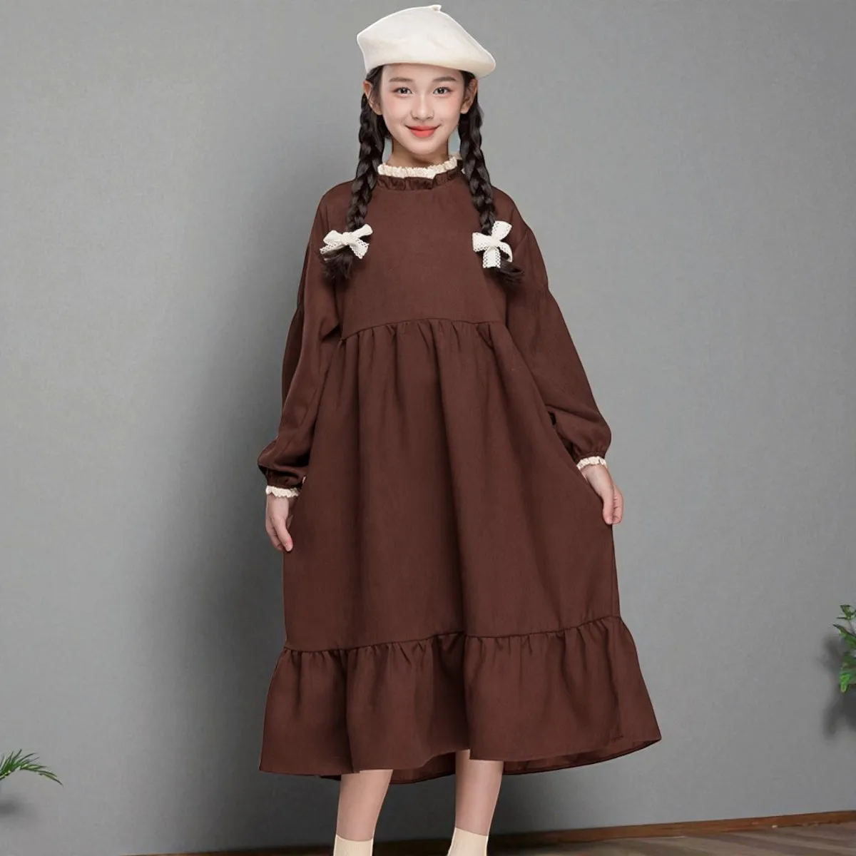 

Детские вельветовые платья с рюшами для девочек, одежда для подростков, детская одежда, праздничное платье, осенние теплые детские костюмы для детей 6, 8, 10, 12 лет