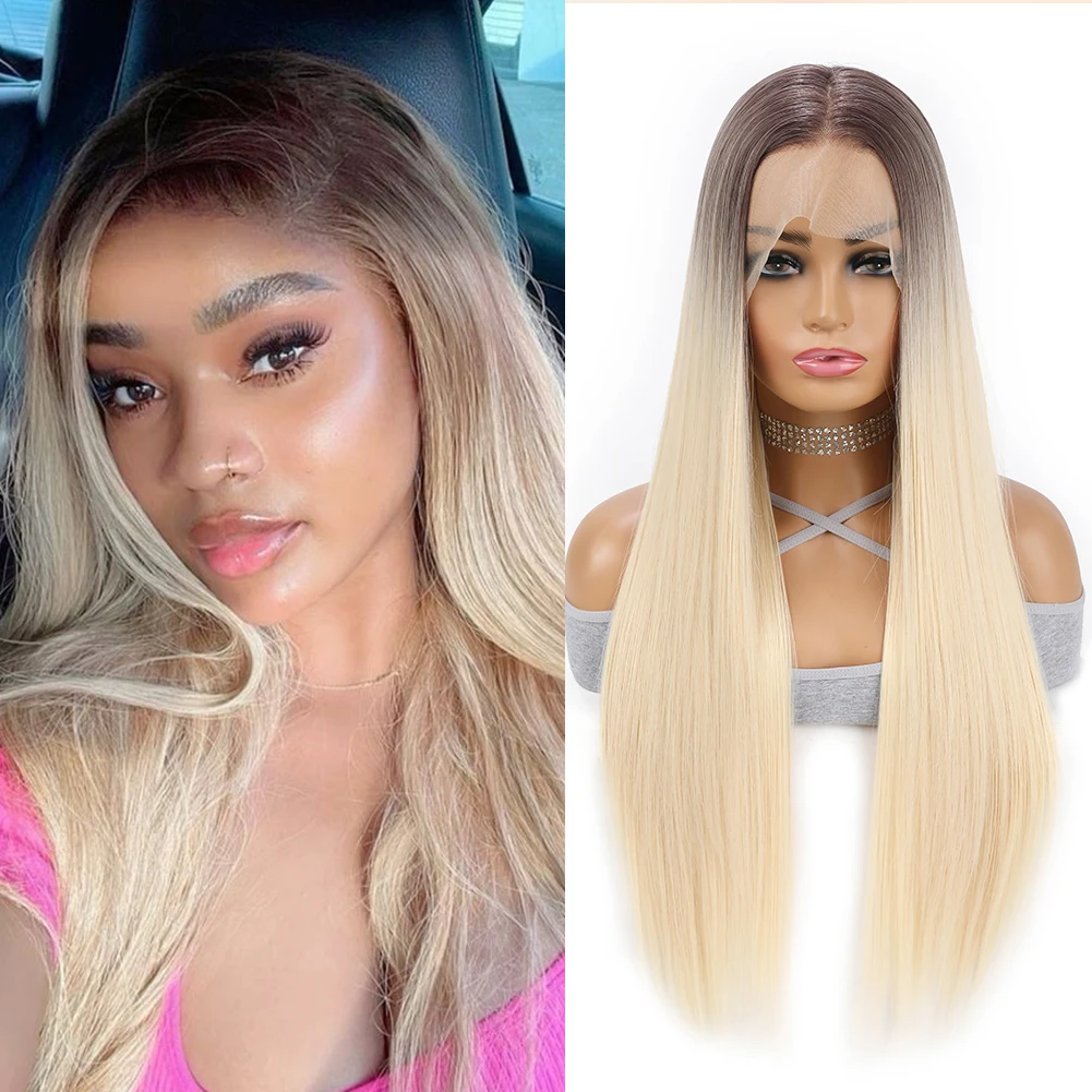 

Ash Blonde Straight Hair Wigs Long Light Brown Wig 13X4 Transparent Lace Frontal Wig 26 Inches