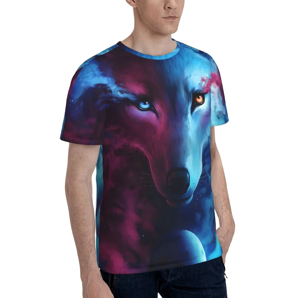 Red Blue Planet 3D Printed T Shirt For Man Space Galaxy Wolf Unisex Polyester Loose Fitness Tops Hip Hop Beach Male Tees