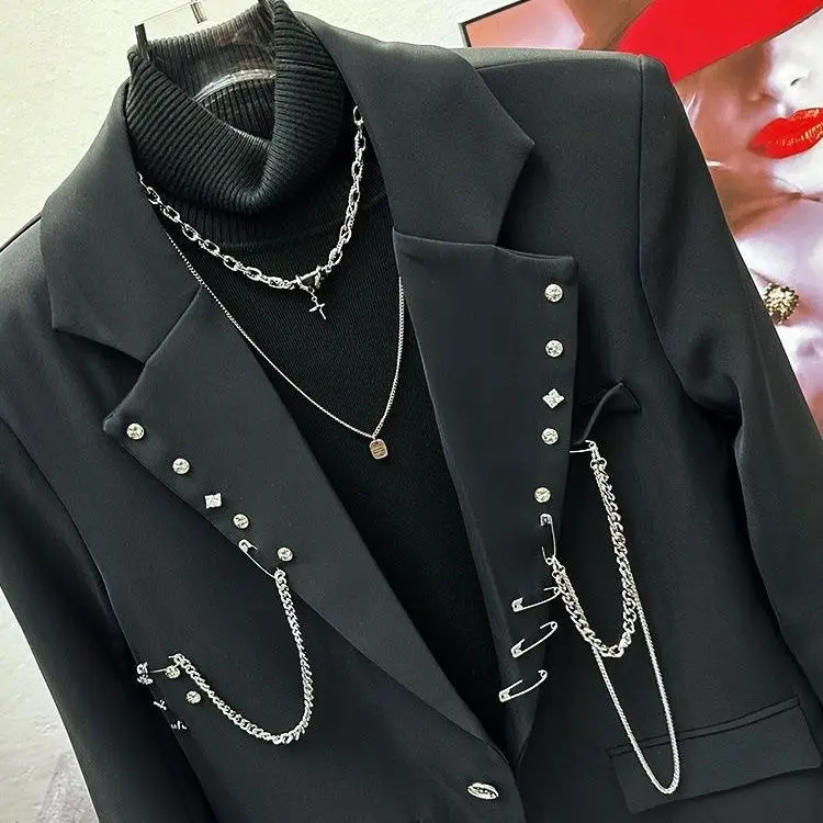 Black suit jacket, men\'s and women\'s single suit top, autumn Korean style trendy high street men\'s loose small suit