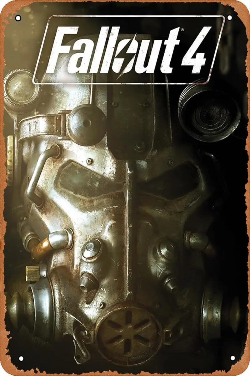 Fallout 4 jogo cartaz retro estanho sinal vintage olhar sinal de metal para bar homem caverna garagem casa arte da parede decoração 12x8 polegada