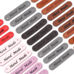 20pcs/lot 1x5cm PU Leather Handmade Two Hole Embossed Leather Label For Garment Bag Needlework Decoration Accessories Wholesale