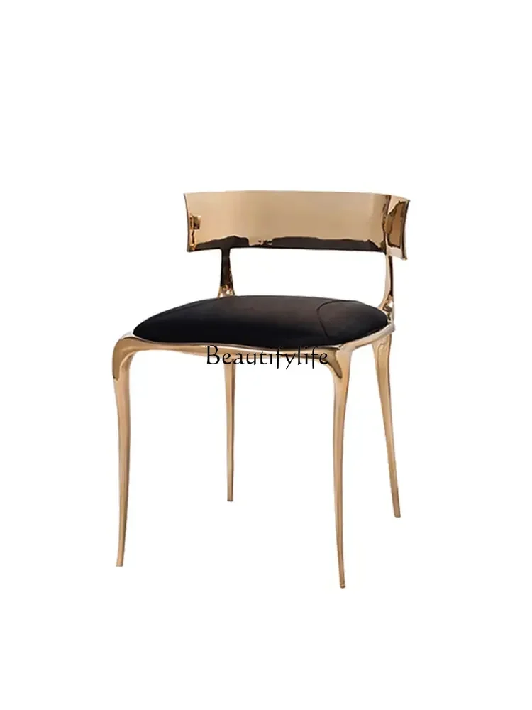 

Light Luxury Modern Stainless Steel Backrest Armrest Creative Backrest Leisure Chair Dining Chair