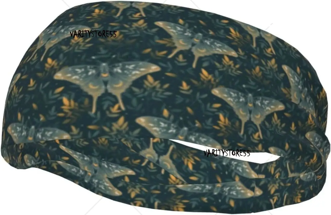 

Headband for Women Mens Vintage Butterflies with Leaves Moons Yoga Sweatband Moisture Wicking Wide Hairband for Baseball