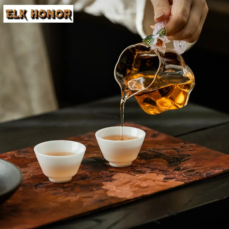 ZAEYORIA 250ml Handmade Irises Flower Glass Tea Pitcher Pour Tea Cha Hai Dispenser Justice Cup Fair Mug Chinese Tea Set Supplies
