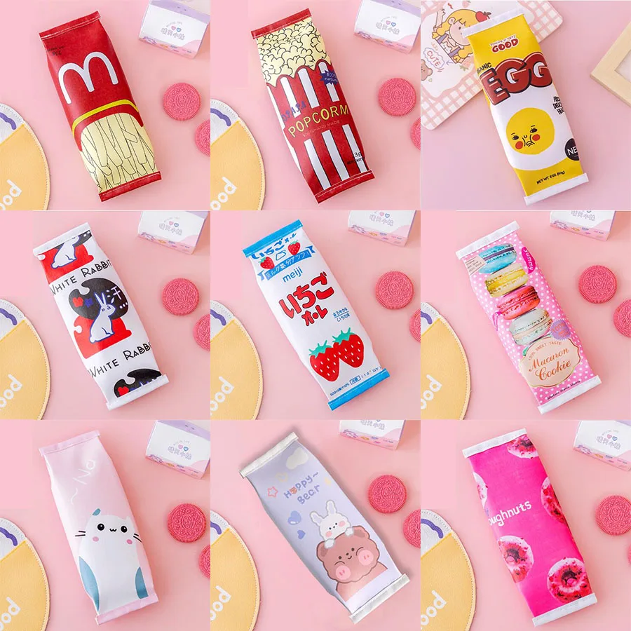 

30 pcs/lot Creative Snack Macaron Pencil Case Cute PU Leather Pen Bag Box Stationery Pouch Office School Supplies wholesale