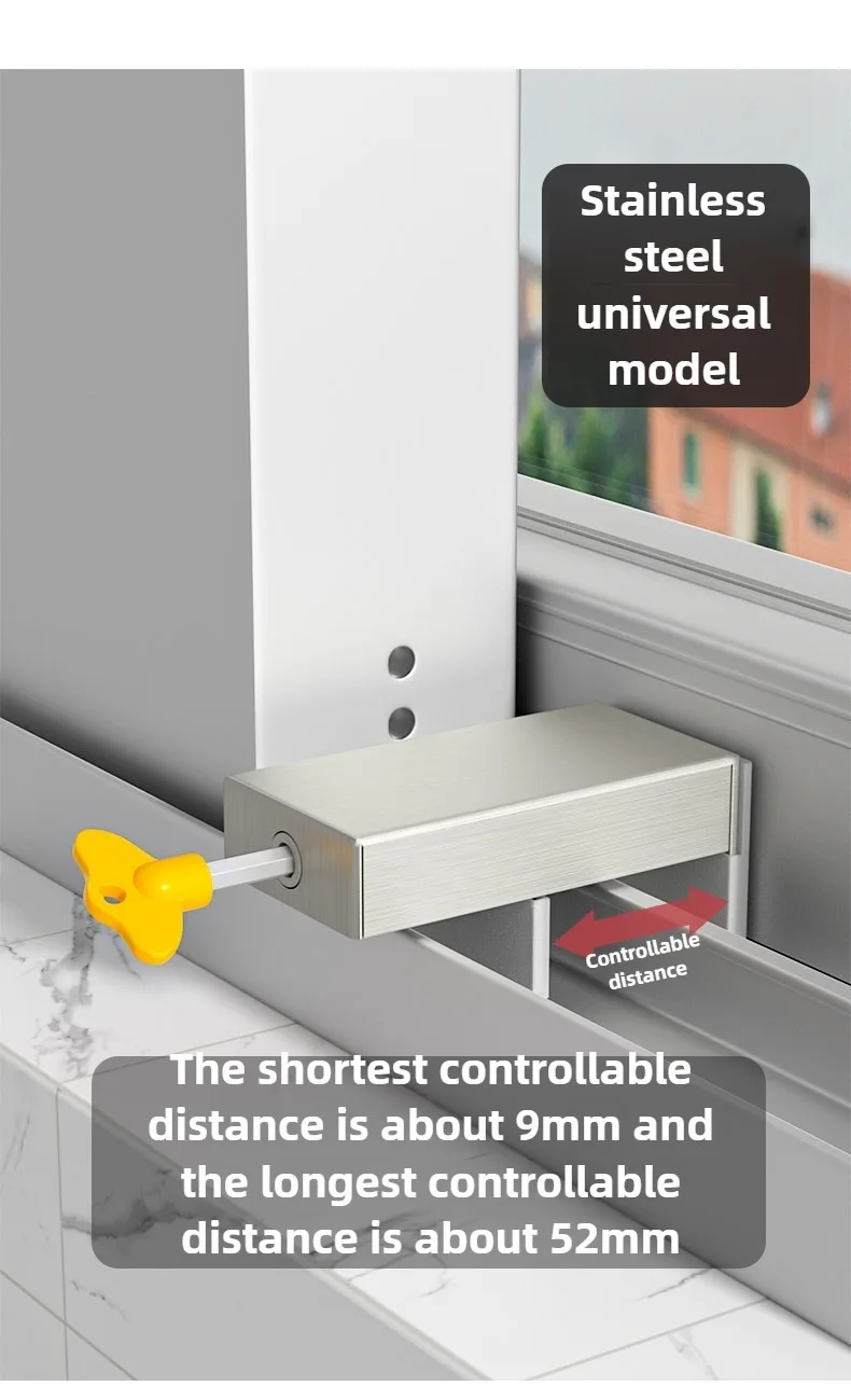 1/2 Stück Verstellbarer Fensterstopper Sicherheitsschlösser für Kinder und Haustiere Diebstahlsicheres Türschloss Ohne Bohren Schiebefensterschloss-Hardware – Detail 4
