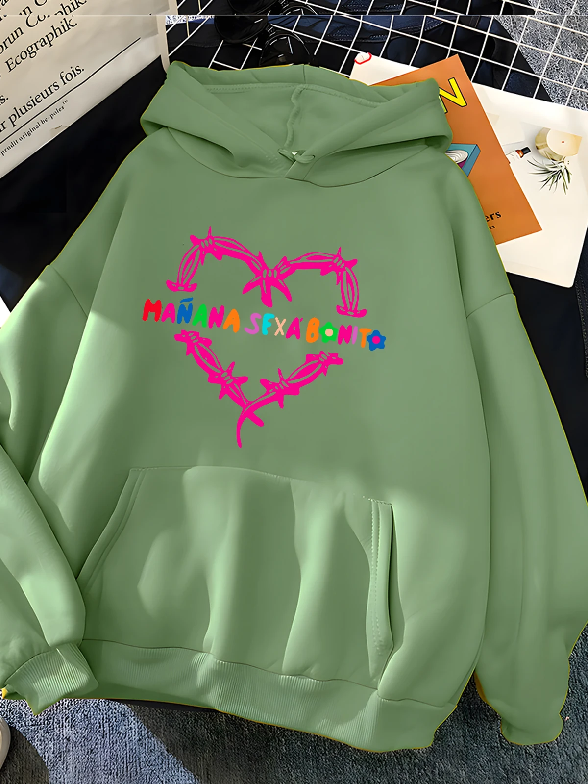 Hirsionsan Colorful Heart Print Sweatshirt Women Soft Casual Loose Chic Female Hoodies 2023 Winter New Warm Fleece Girls Tops