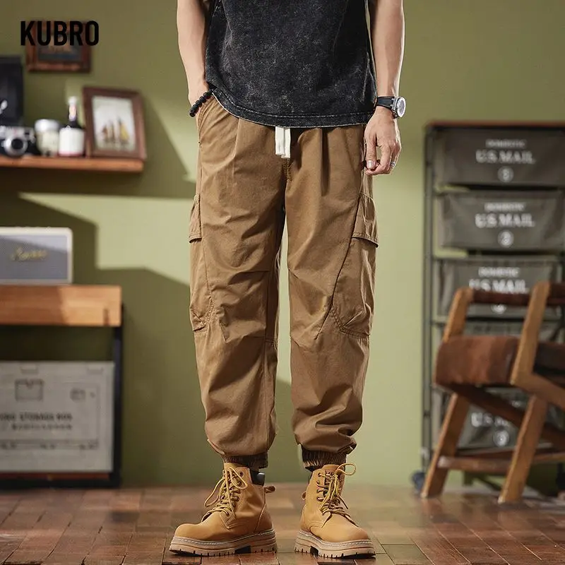 

Men's Fashion Trendy Brand Wide Leg Cargo Pants Y2K New Casual Simple Straight Tube Solid Work Autumn Winter Drawstring Trousers