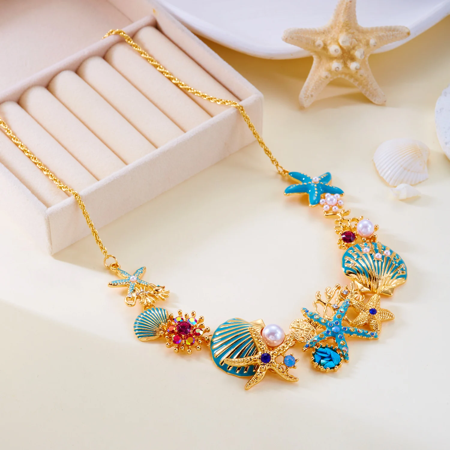 مبالغ فيها المعادن نجم البحر شل اللؤلؤ قلادة للنساء الصيف المحيط المرجان الإسكالوب قلادة قلادة بوهو الشاطئ المجوهرات هدية #6