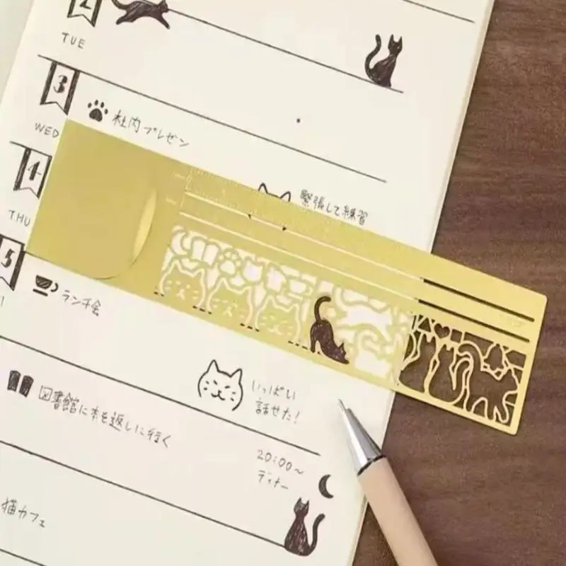 Kawaii Cartoon Cat Double Sided Ruler Bookmark 1Pc Measuring Marker for Planner Diary Notes Small Gift for Students
