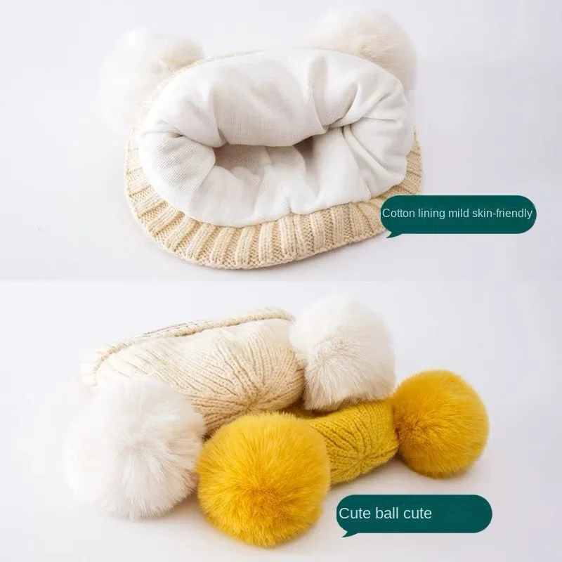 Gorro de punto con pompón para niños y niñas, gorro cálido de Color sólido, accesorios de invierno