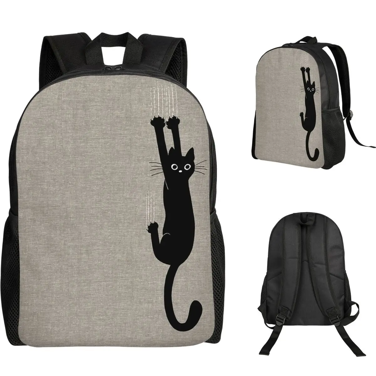 

Black Cat Holding On Student Backpack School Bag Hiking Travel Daypack for Men Women Fashion Bookbag Shoulder Bags
