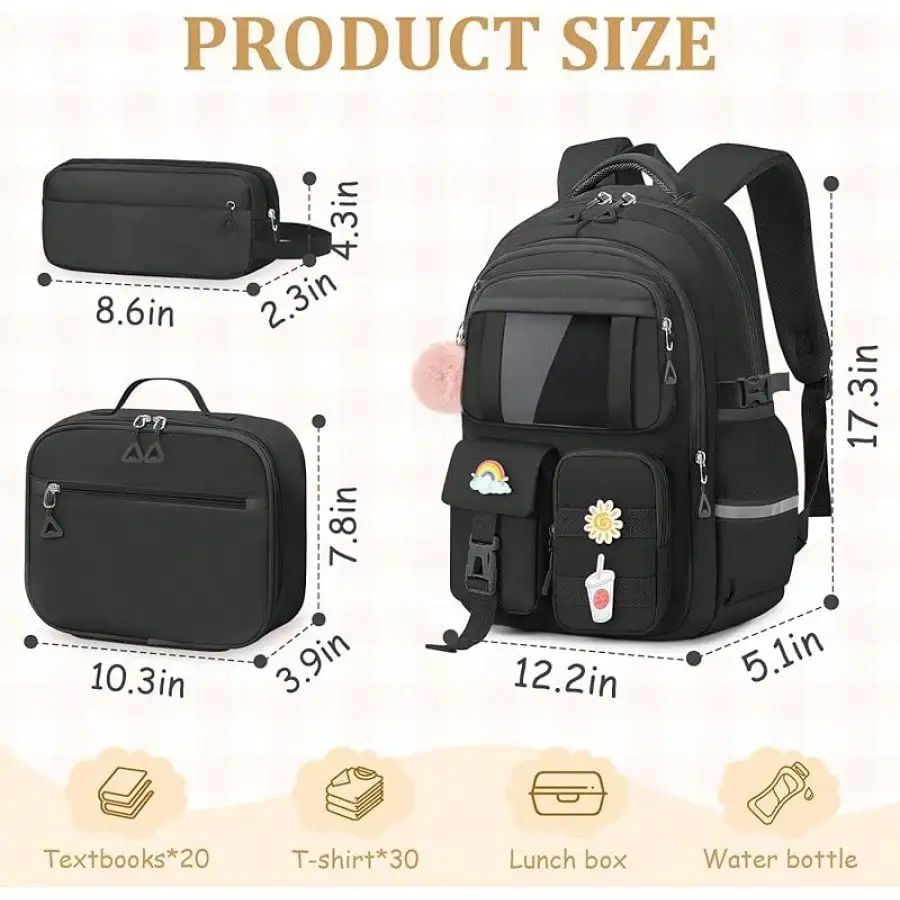 Kids Backpacks For Girls - Cute Girls Backpack For Kids Children Teens Elementary Middle School - 17″ Students Bookbag Travel Back Pack For Age 6-18