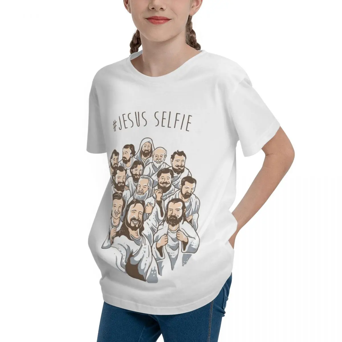 Jesus Selfie Women's Extra Soft Teeanger Basic Short Sleeve T-Shirt Modern Top tee Funny Graphic Nerd Vintage