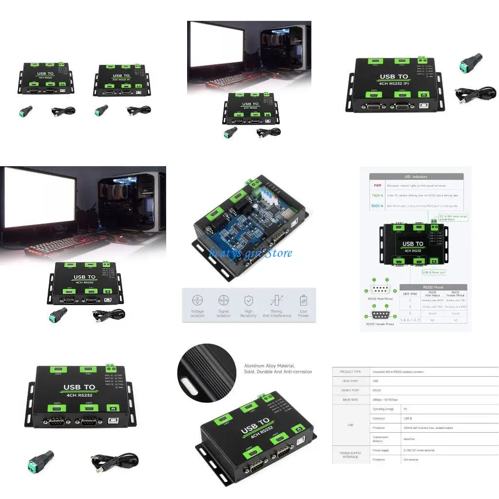 

C7AB Original FT232RNL Chip USB to 4 way RS232 Converter Isolation Board